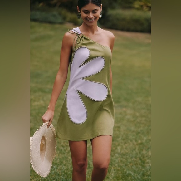 FARM Rio Dresses & Skirts - NWT Size S - Farm Rio x Anthropologie One-Shoulder Linen Flower Mini Dress
